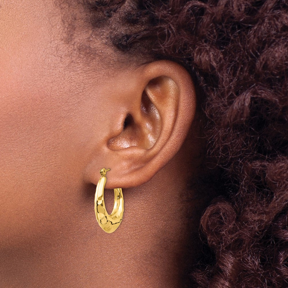 14k Yellow Gold 6 mm red Fancy Hollow Hoop Earrings