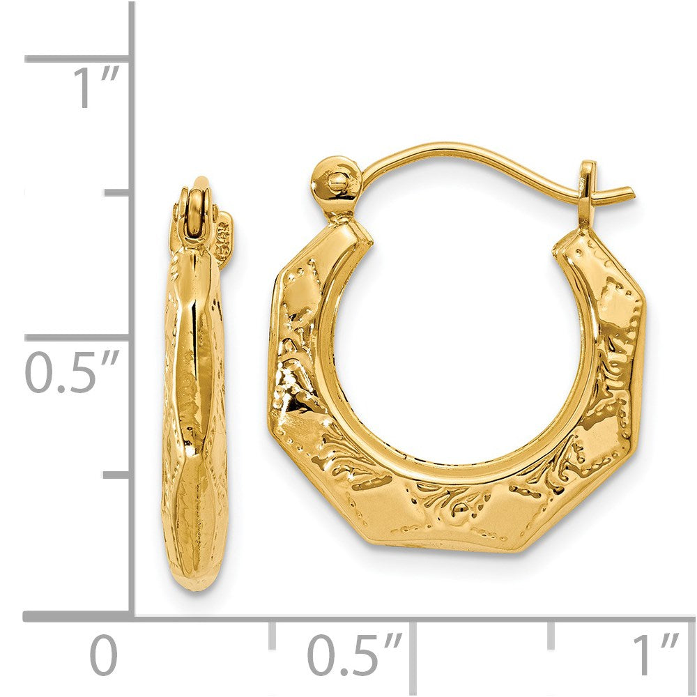14k Yellow Gold 4 mm Polished Patterned Hoop Earrings (1.92 grams)