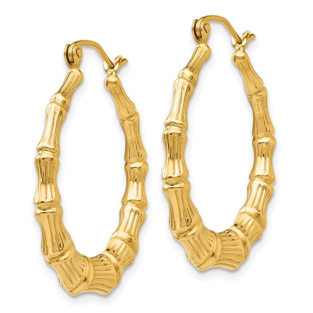 14k Yellow Gold 4 mm Polished Bamboo Hoop Earrings