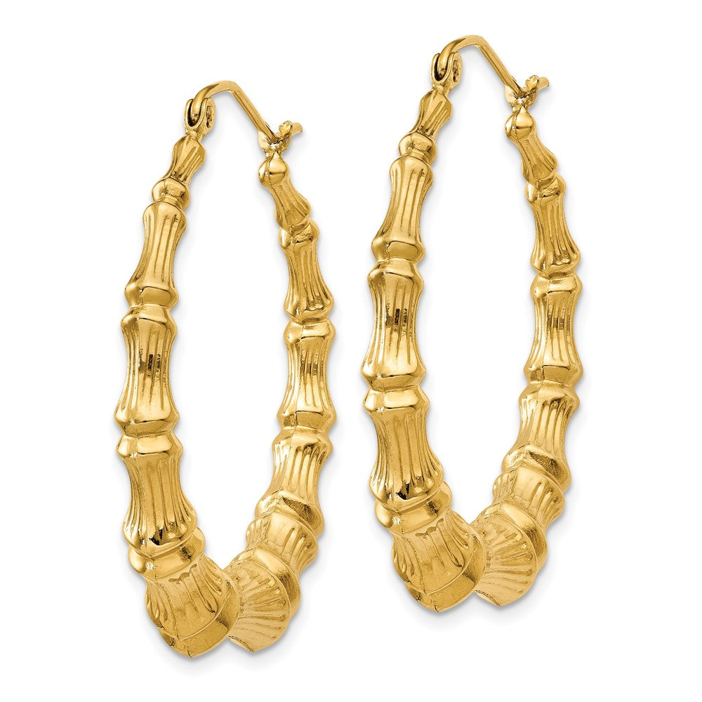 14k Yellow Gold 6 mm Polished Bamboo Hoop Earrings