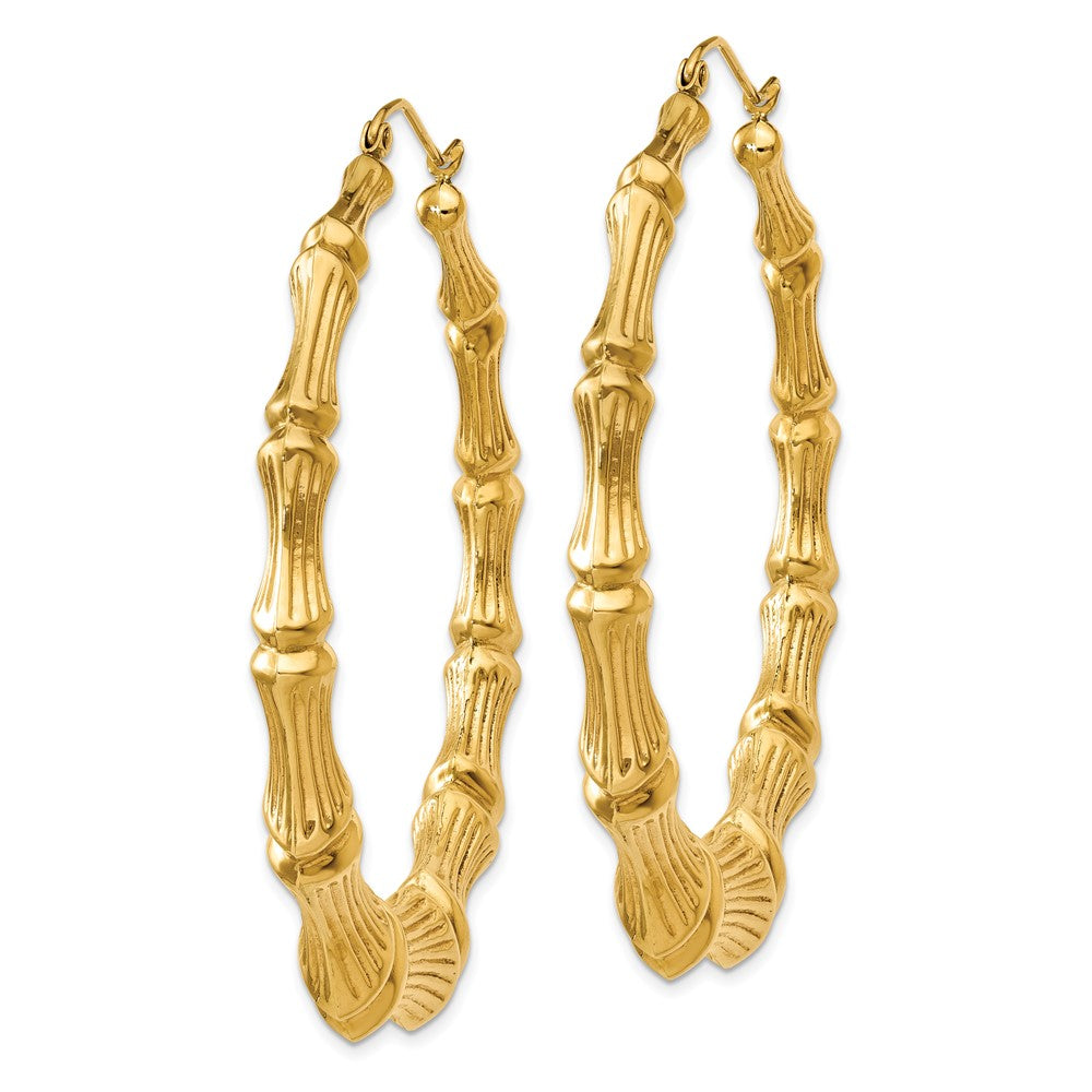 14k Yellow Gold 56 mm Polished Bamboo Hoop Earrings