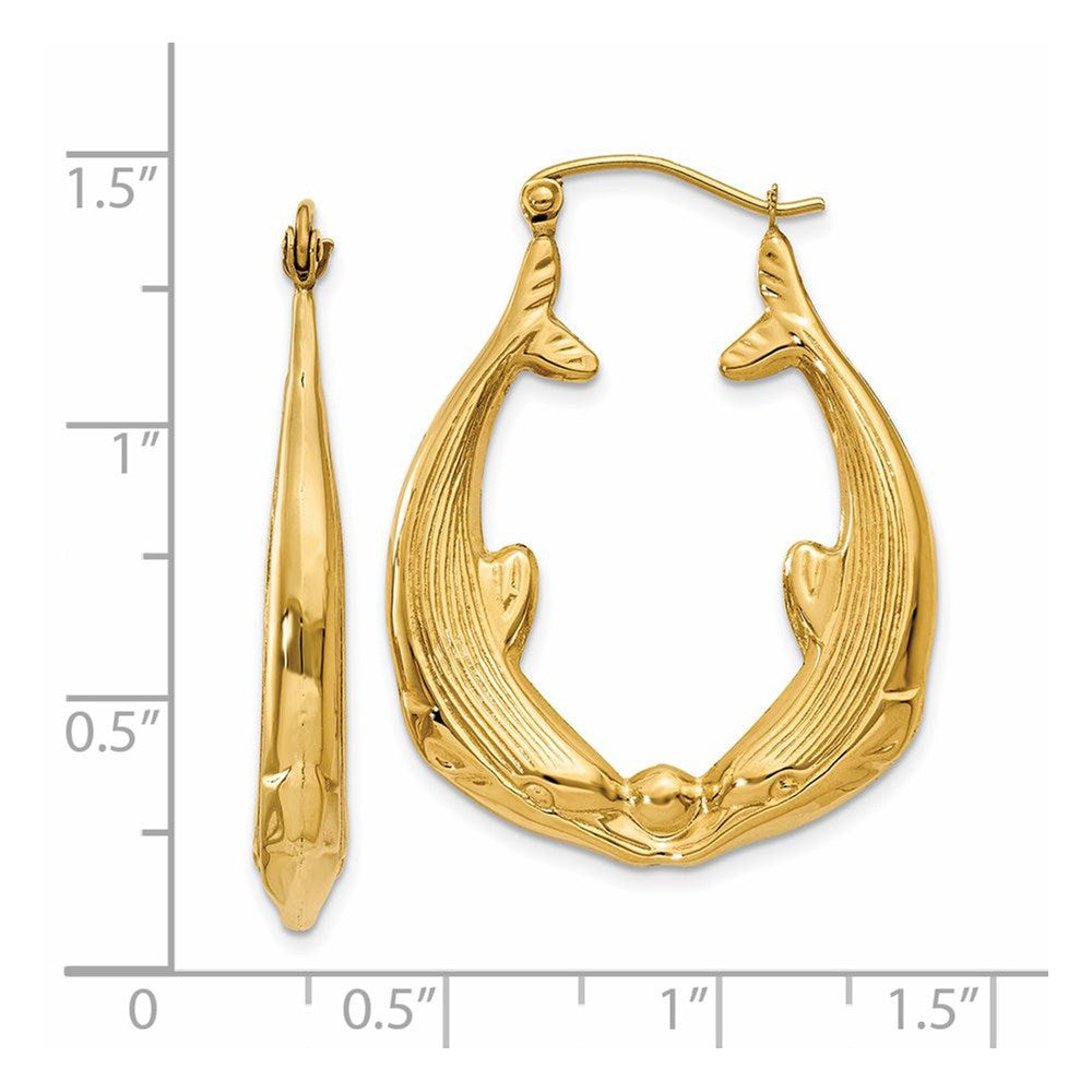 14k Yellow Gold 4 mm Polished Dolphin Hoop Earrings (3.02 grams)