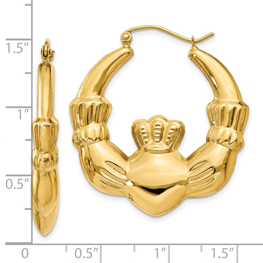 14k Yellow Gold 33 mm Polished Claddagh Hoop Earrings (4.26 grams)