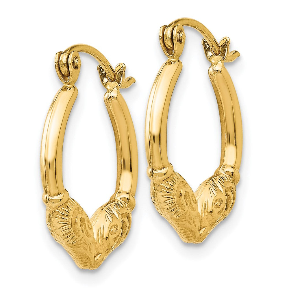 14k Yellow Gold 3 mm Ram Head Hoop Earrings (0.96 grams)