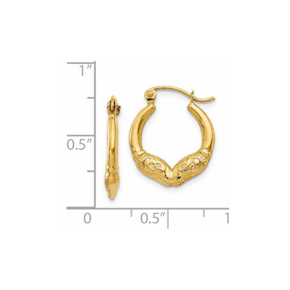 14k Yellow Gold 3 mm Ram Head Hoop Earrings (0.96 grams)