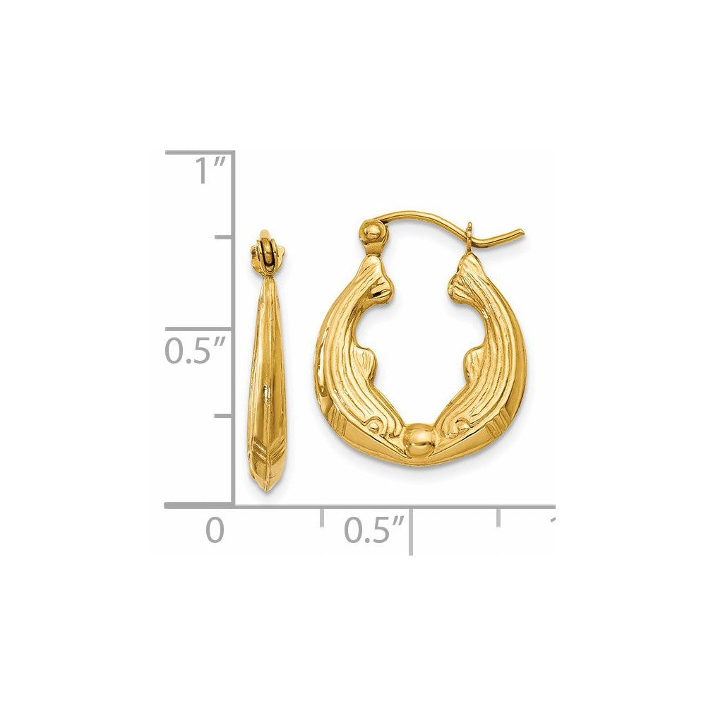 14k Yellow Gold 3 mm Dolphin Hoop Earrings (1.14 grams)