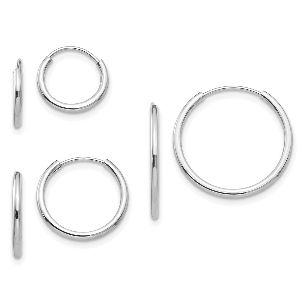 14k White Gold Madi K Endless Hoop 3 Pair Earring Set (0.84 grams)