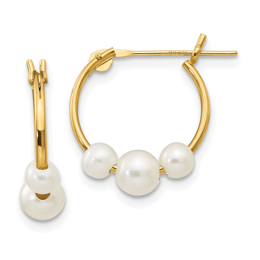 14k Madi K White Semi-round Freshwater Cultured 3 Pearl Hoop Earrings (0.28 grams)