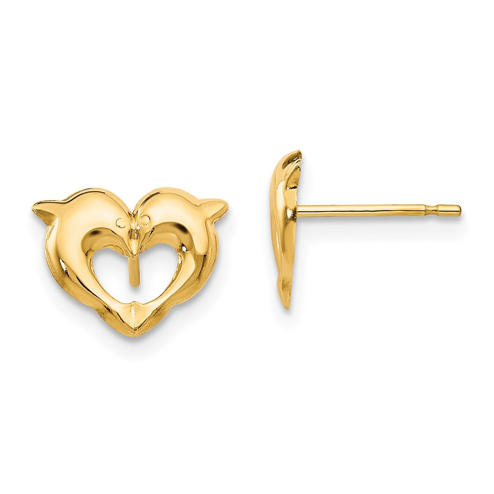 14k Madi K Heart Dolphins Post Earrings (0.27 grams)