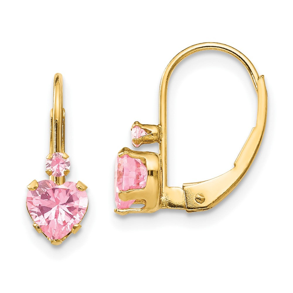 14k Madi K Pink CZ Heart Leverback Earrings (0.67 grams)