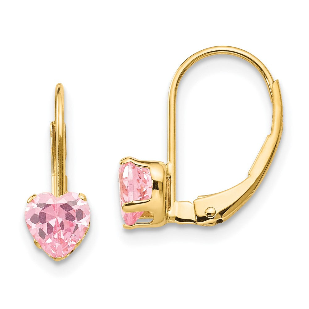 14k Madi K Pink CZ Heart Leverback Earrings (0.62 grams)