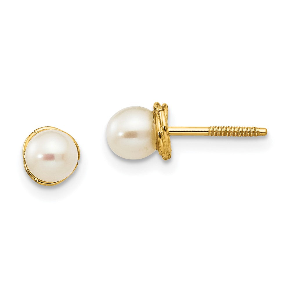 14k Madi K 4-5mm Semi-round FW Cultured Pearl Love Knot Post Earrings (0.34 grams)