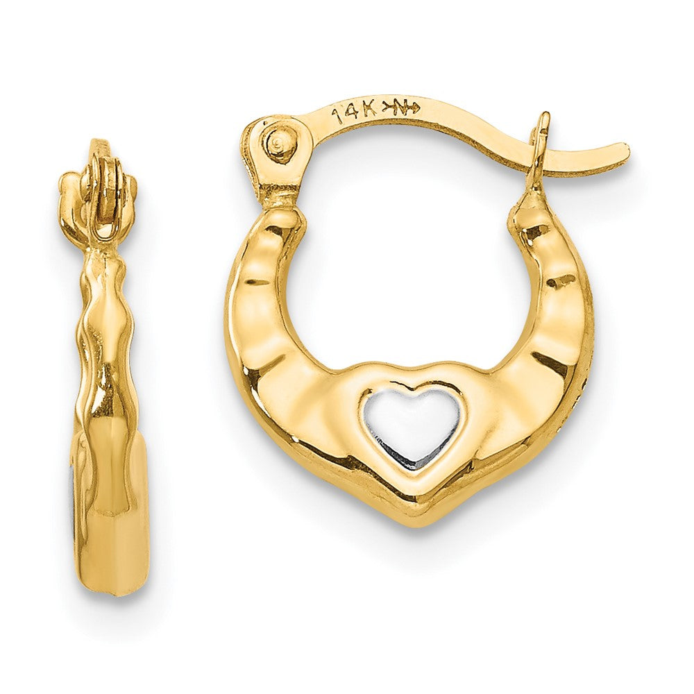 14K Madi K w/Rhodium Heart Hollow Hoop Earrings (0.4 grams)