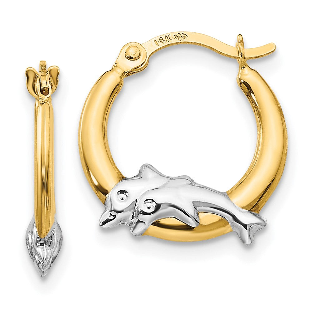 14K Madi K w/Rhodium Dolphin Hoop Earrings (0.5 grams)