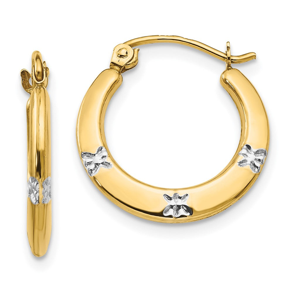 14K Madi K w/Rhodium Flowers Hollow Hoop Earrings (0.68 grams)