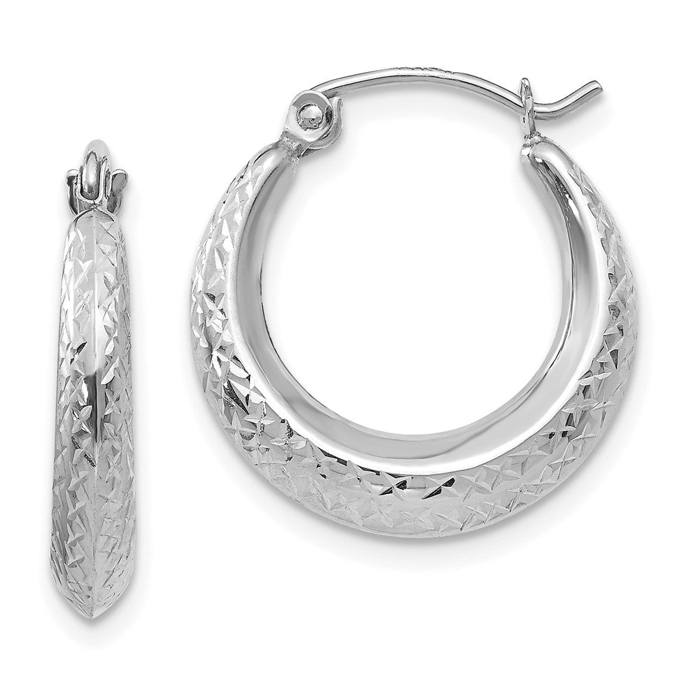 14K White Gold Madi K Textured Hollow Hoop Earrings (0.68 grams)