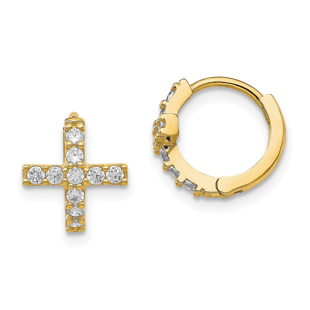 14K Madi K Polished CZ Cross Hinged Hoop Earrings (1.25 grams)