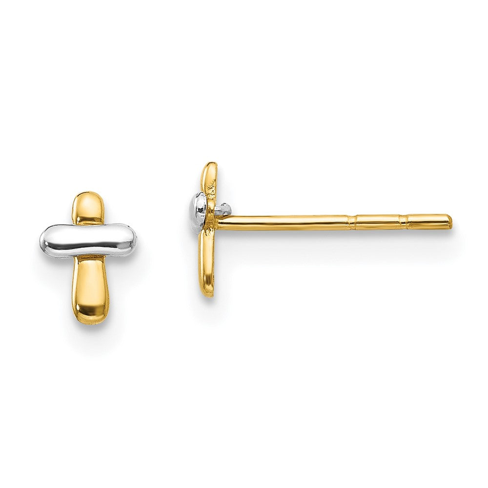 14K Two-tone Madi K Polished Cross Post Earrings (0.37 grams)