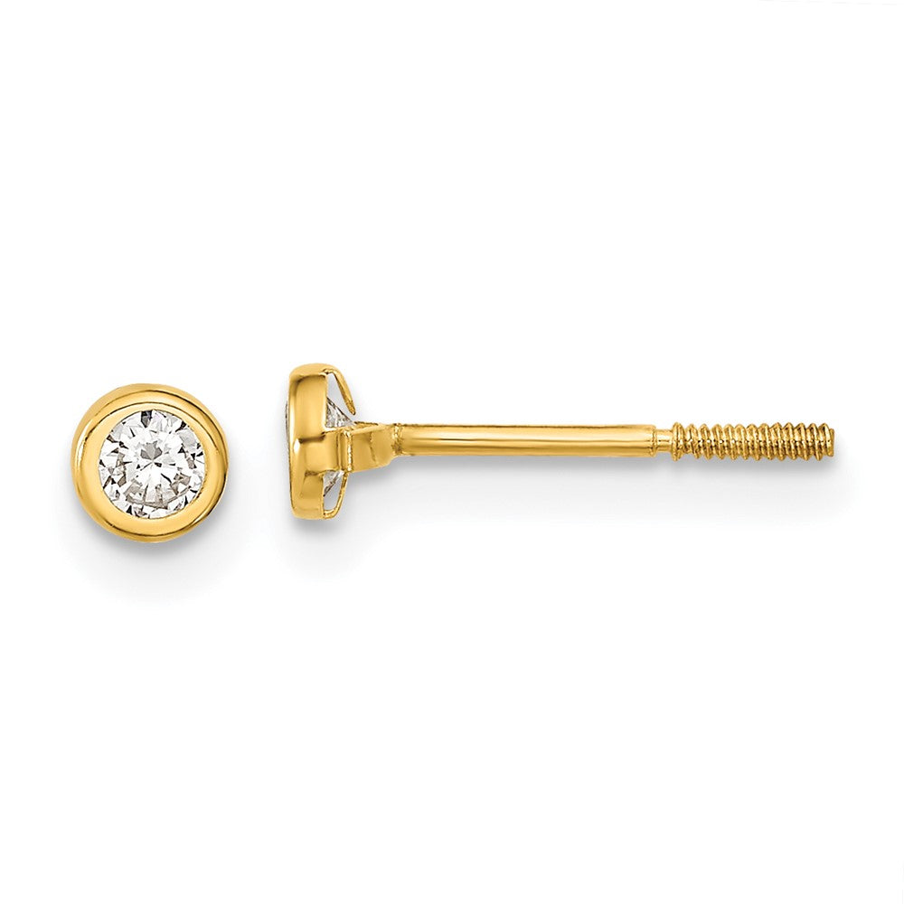 14k Madi K Yellow Gold Polished CZ Bezel Post Earrings (0.27 grams)