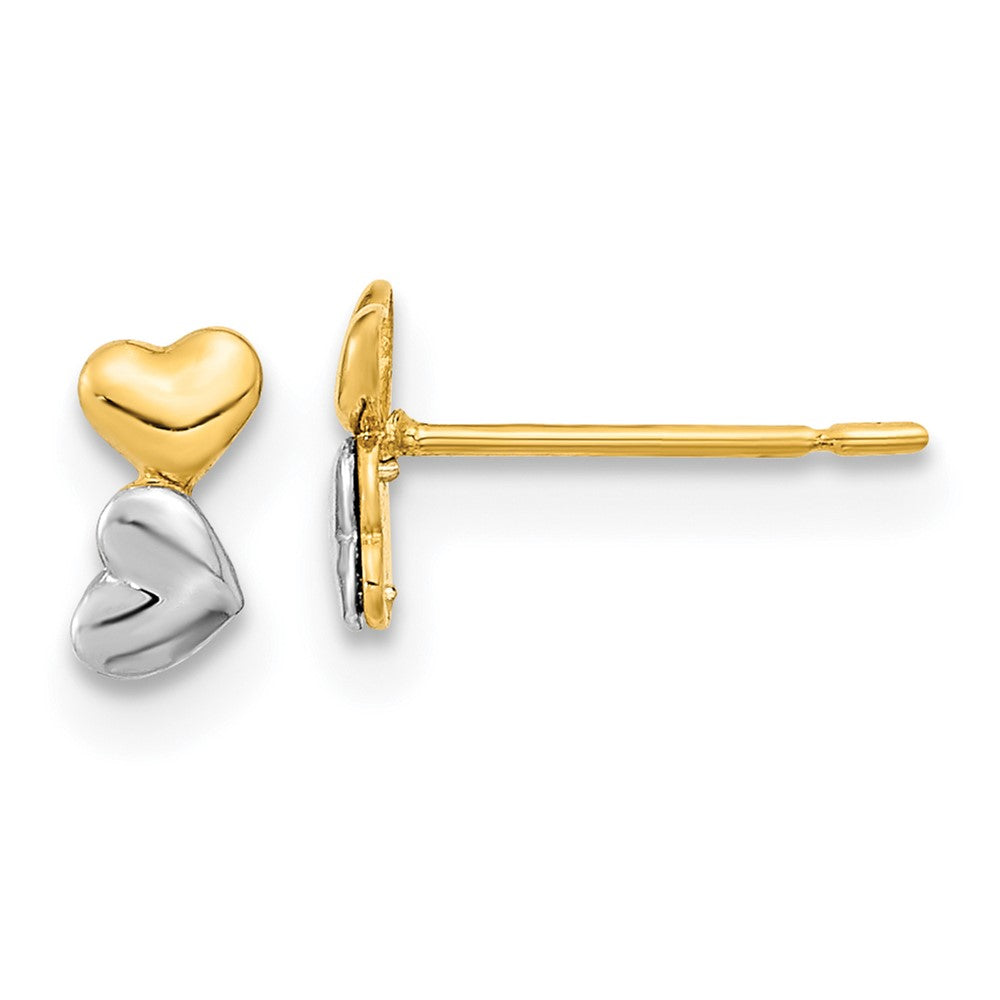 14k Madi K Two-tone Childrens Double Heart Post Earrings (0.43 grams)