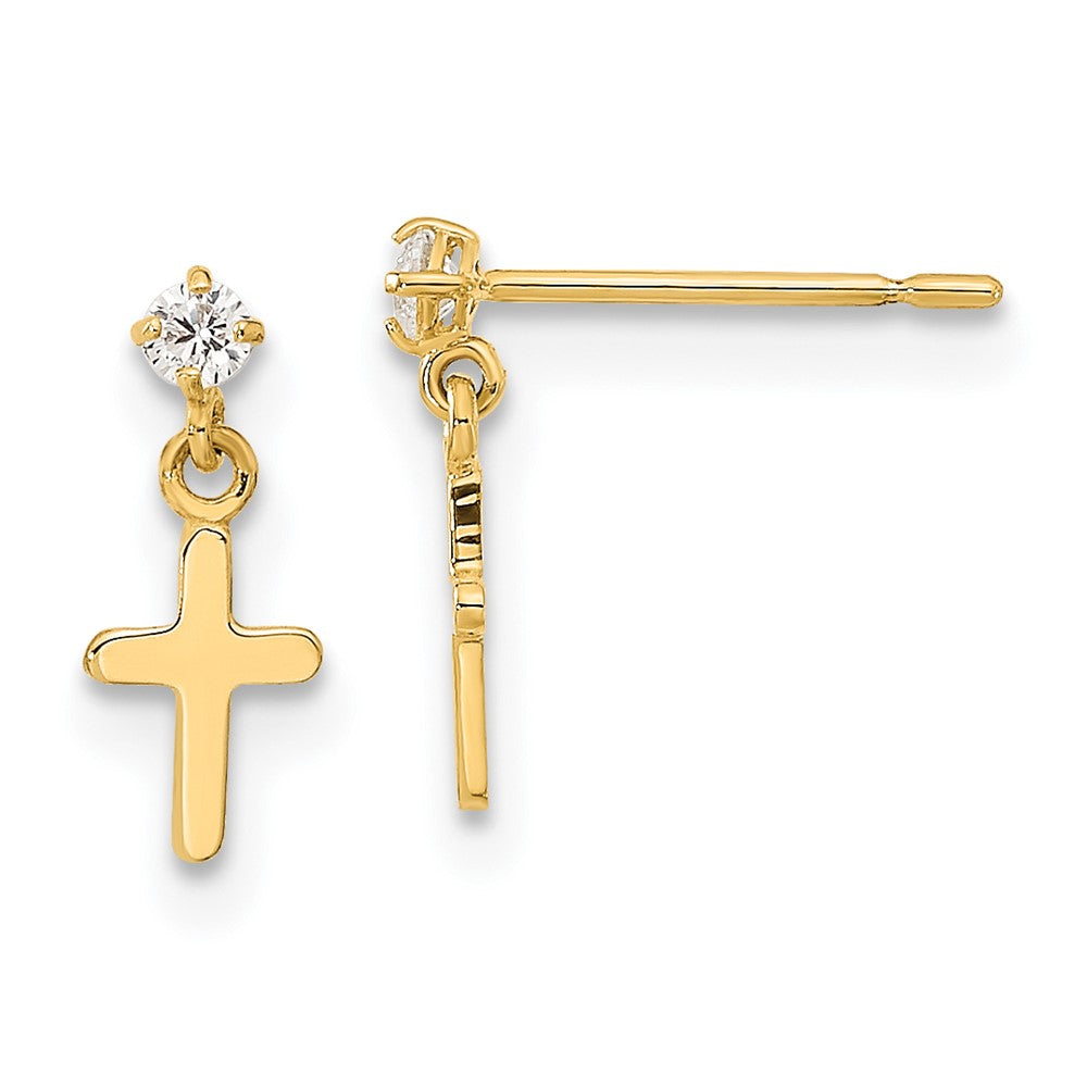 14k Madi K Childrens CZ Cross Post Dangle Earrings (0.43 grams)