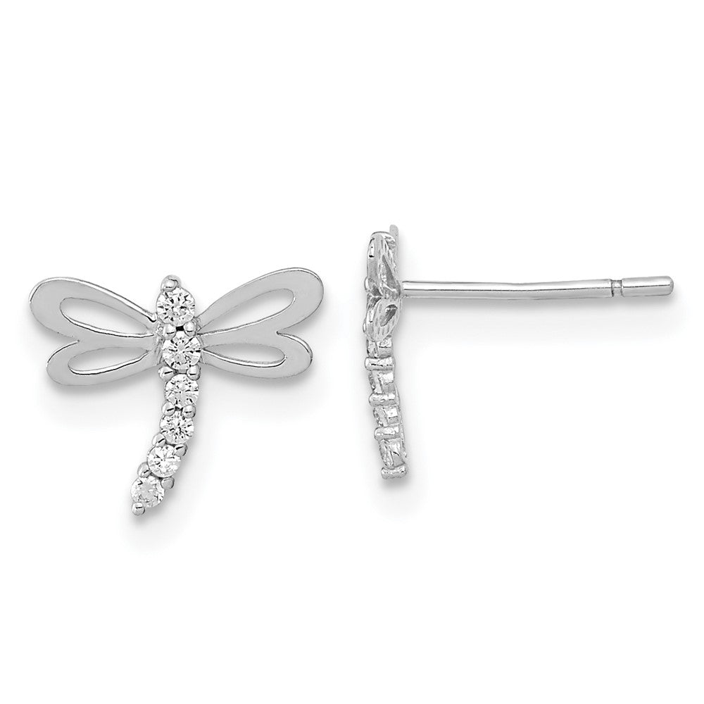14k Madi K White Gold Polished CZ Dragonfly Post Earrings (0.36 grams)