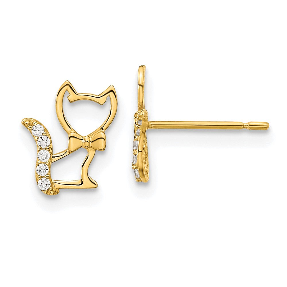 14k Madi K Childrens Kitten w/CZ Tail Post Earrings (0.56 grams)