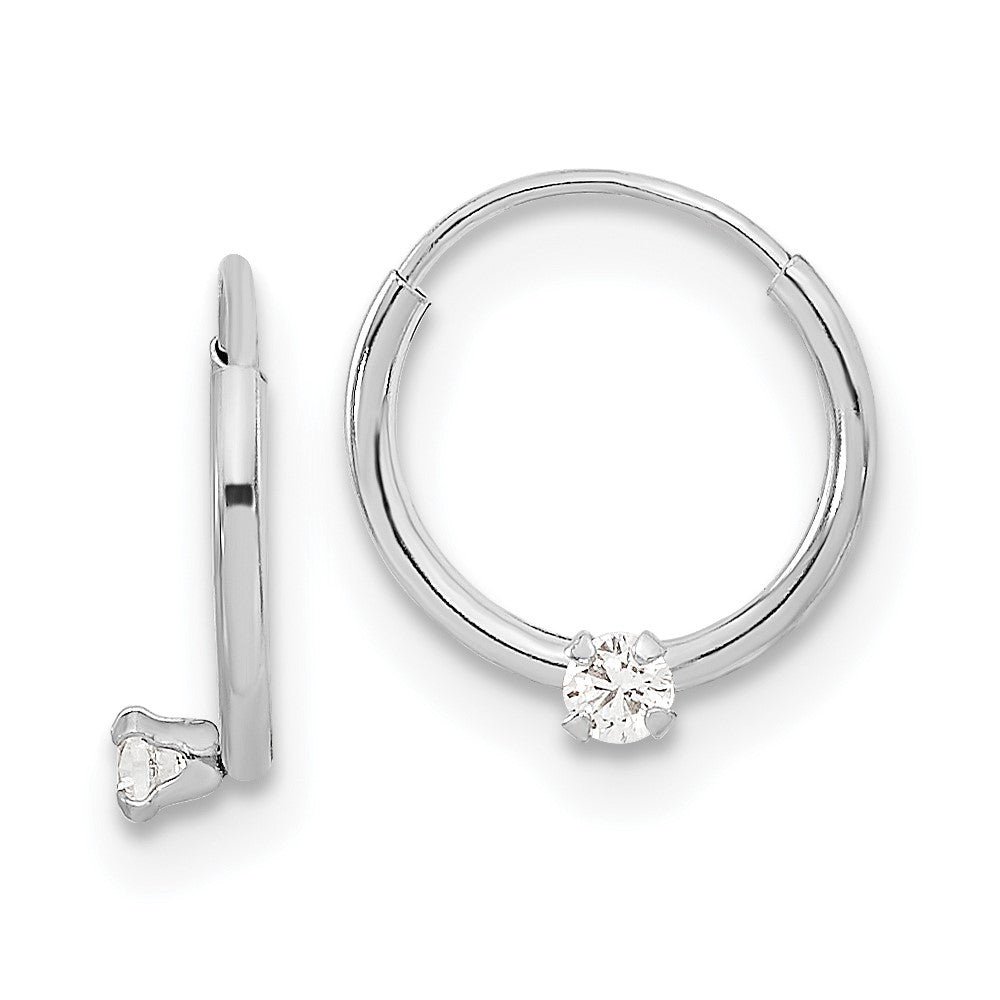 14k Madi K White Gold Polished 2mm CZ on Small Endless Hoops (0.24 grams)