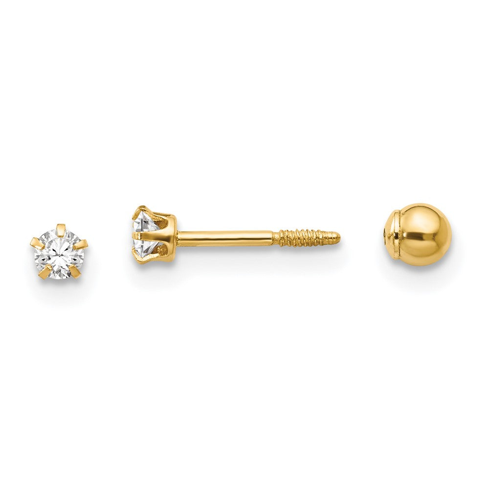 14k Madi K Polished Reversible Crystal & 3mm Ball Earrings (0.17 grams)