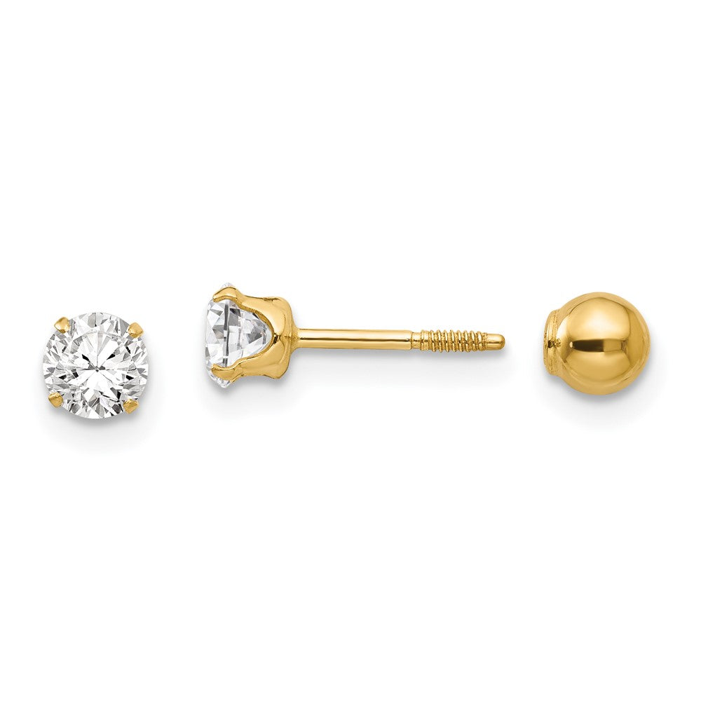 14k Madi K Polished Reversible CZ & 4mm Ball Earrings (0.27 grams)