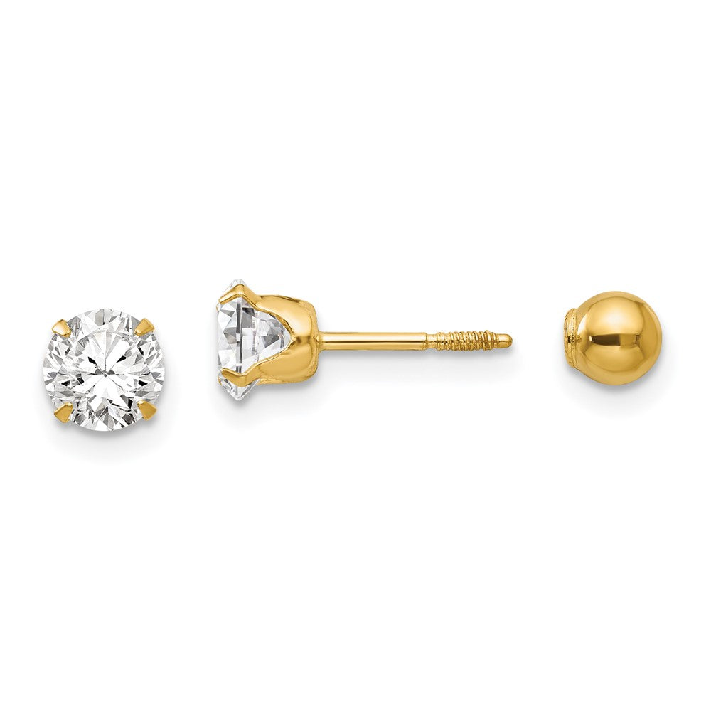 14k Madi K Polished Reversible 5mm CZ & Ball Earrings (0.34 grams)