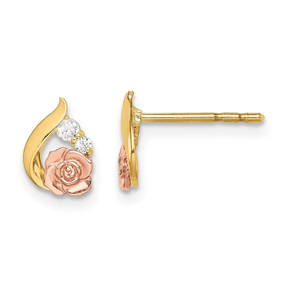 14k Madi K Two-Tone CZ Flower Post Earrings (0.44 grams)