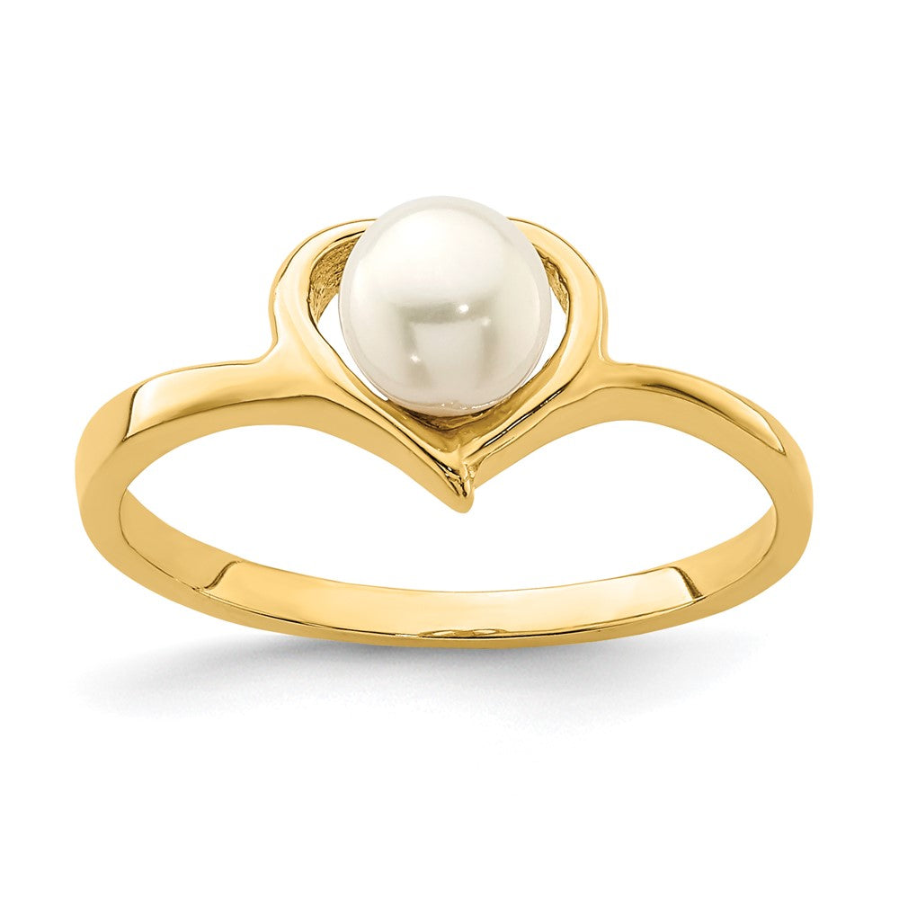 14K Madi K 4-5mm White Button Freshwater Cultured Pearl Heart Ring (1.36 grams)