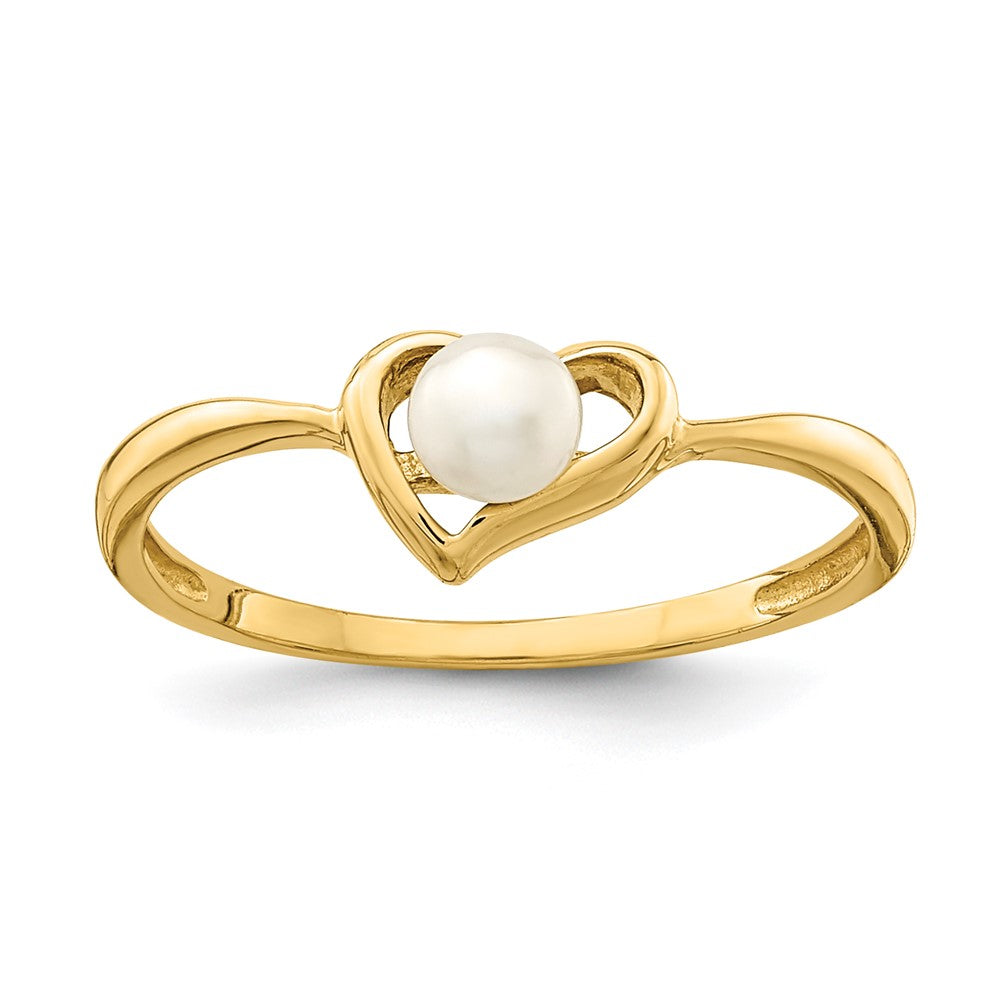 14K Madi K 3-4mm White Button Freshwater Cultured Pearl Heart Ring (0.85 grams)