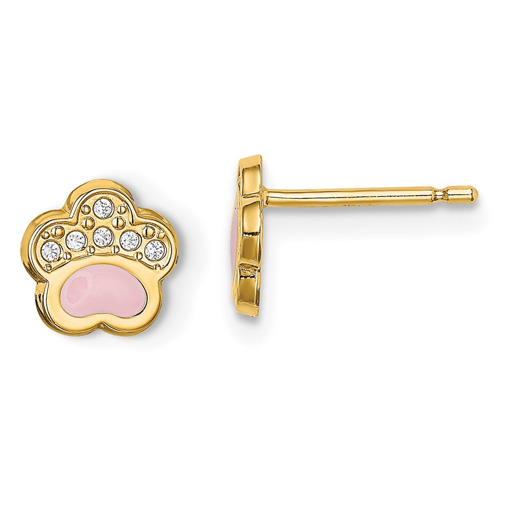 14k Madi K CZ Pink Enamel Paw Post Earrings (0.48 grams)