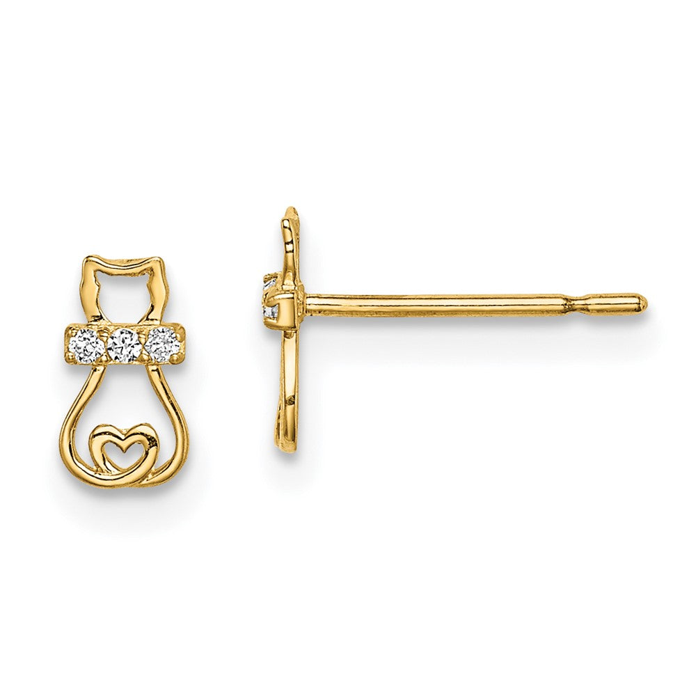 14k Madi K CZ Cat with Heart Tail Post Earrings (0.42 grams)