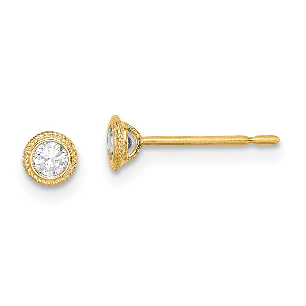 14k Madi K Round CZ Milgrain Bezel Post Earrings (0.45 grams)