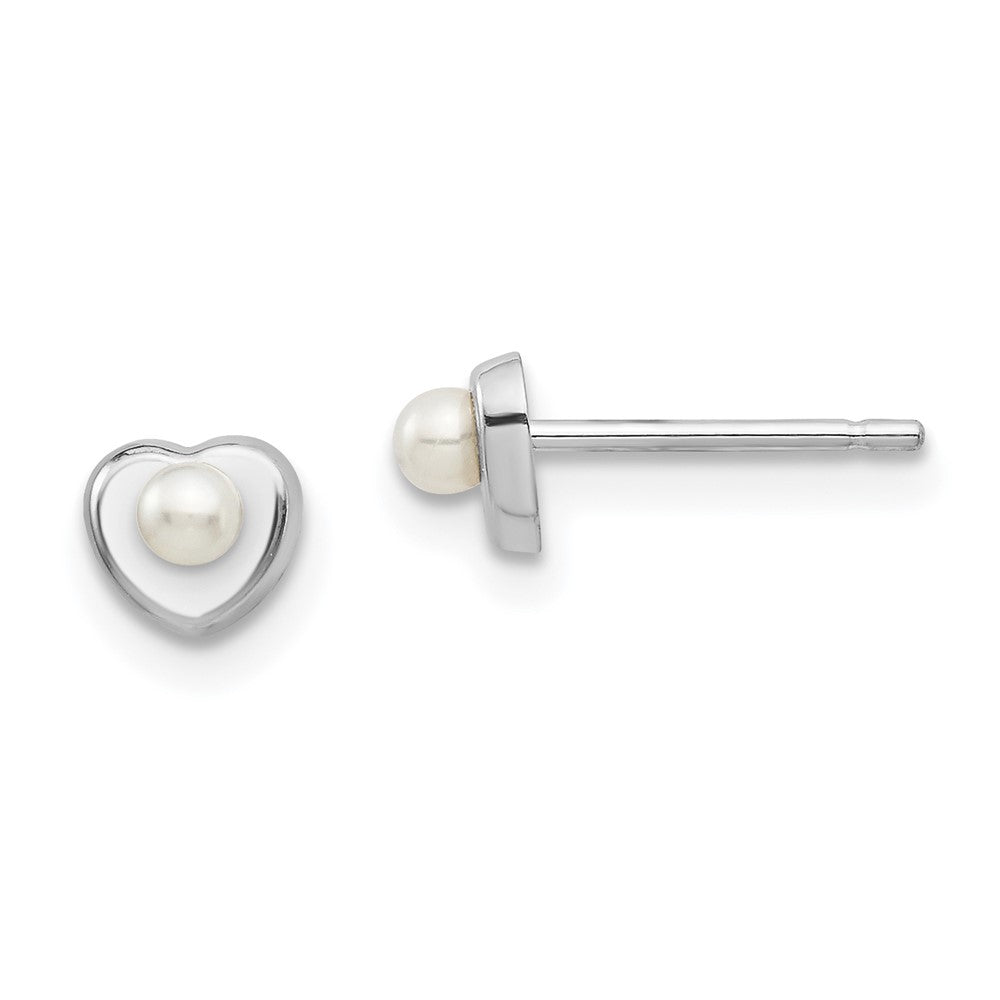 14kw Madi K White Button Freshwater Cultured Pearl Heart Post Earrings (0.48 grams)