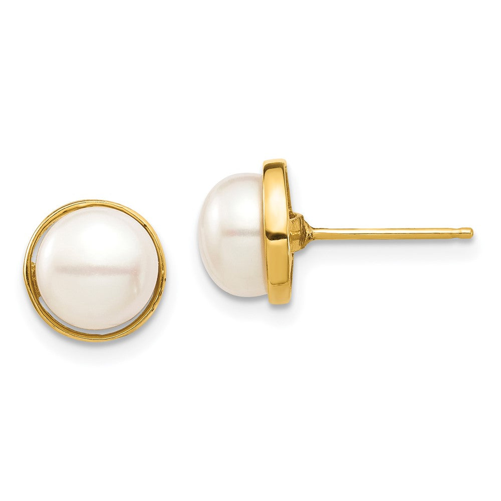 14k Madi K 7-8mm White Button Freshwater Cultured Pearl Post Earrings (1.67 grams)