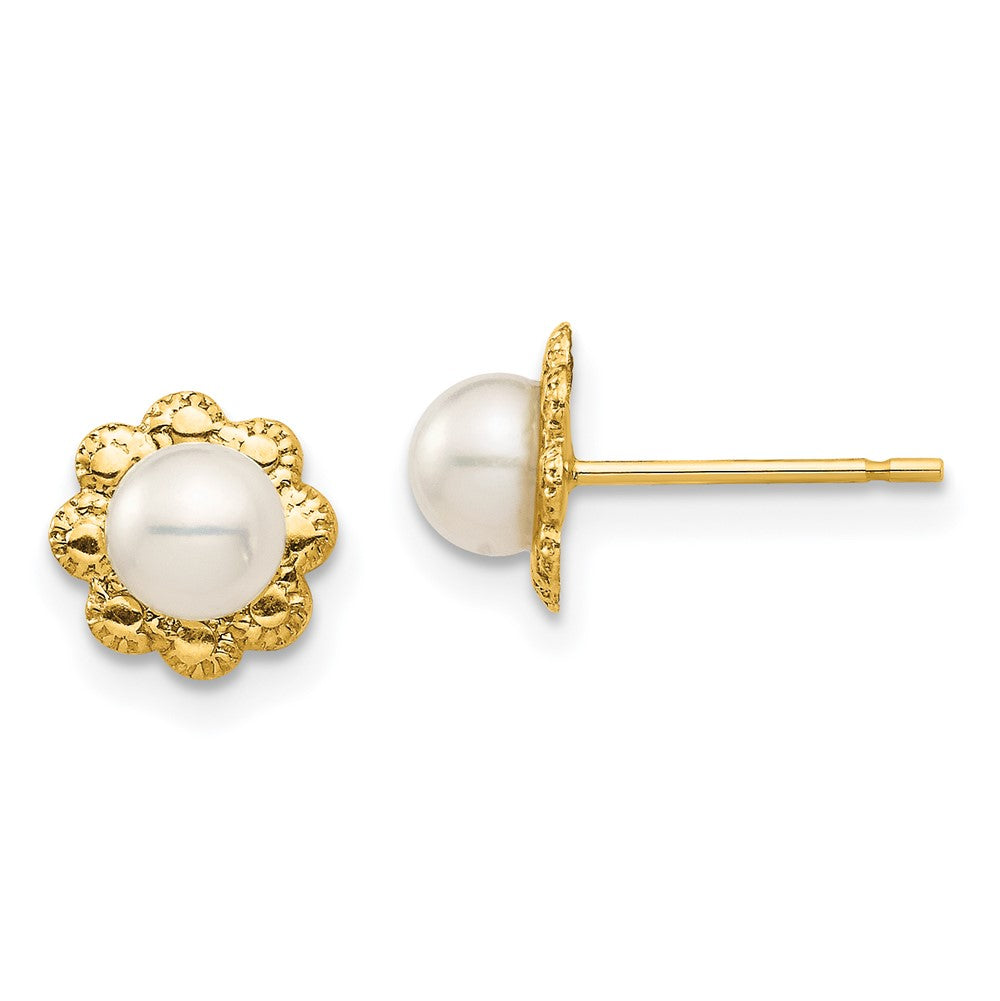 14K Madi K 4-5mm White Button Freshwater Cultured Pearl Post Earrings (0.67 grams)