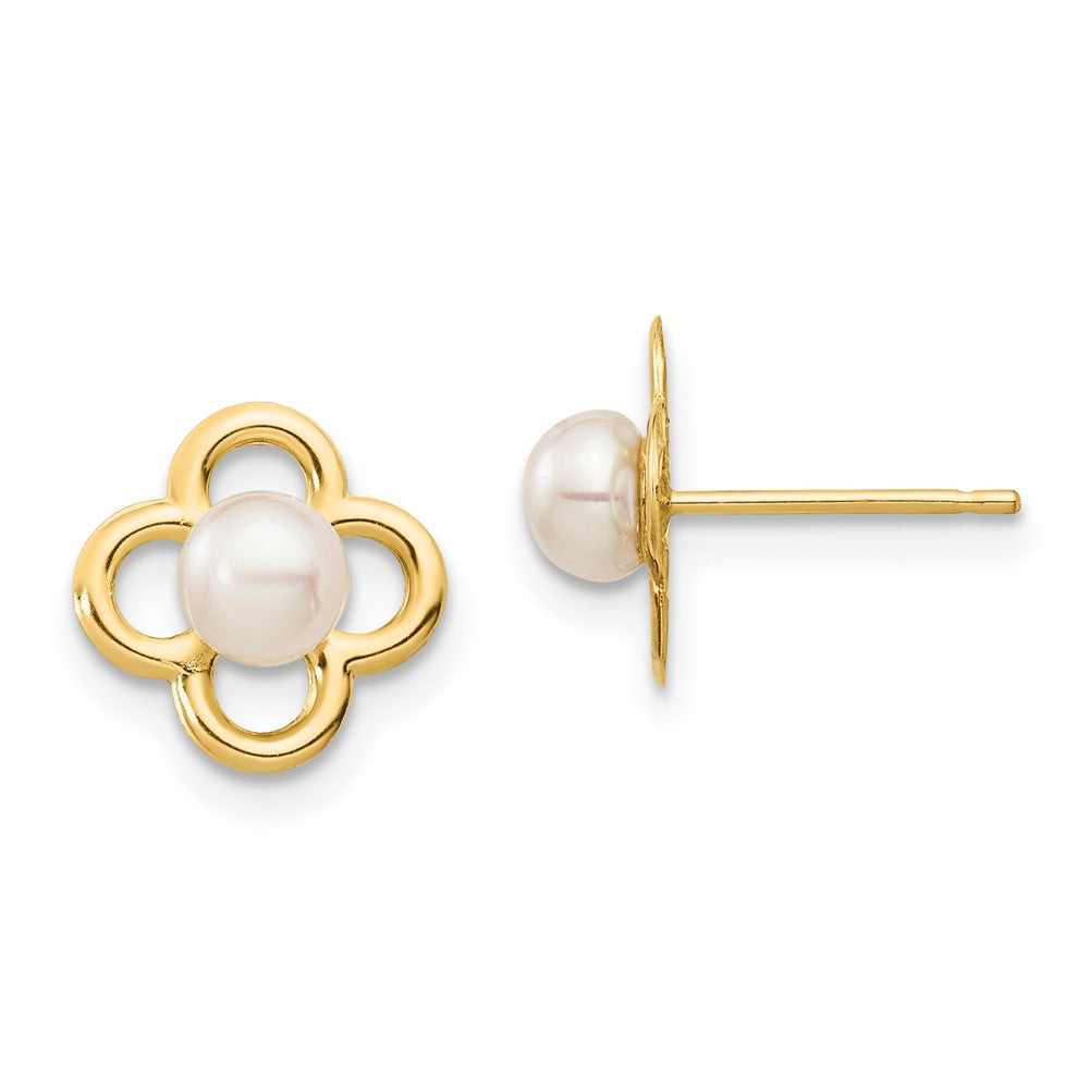 14K Madi K 4-5mm White Button Freshwater Cultured Pearl Post Earrings (0.55 grams)