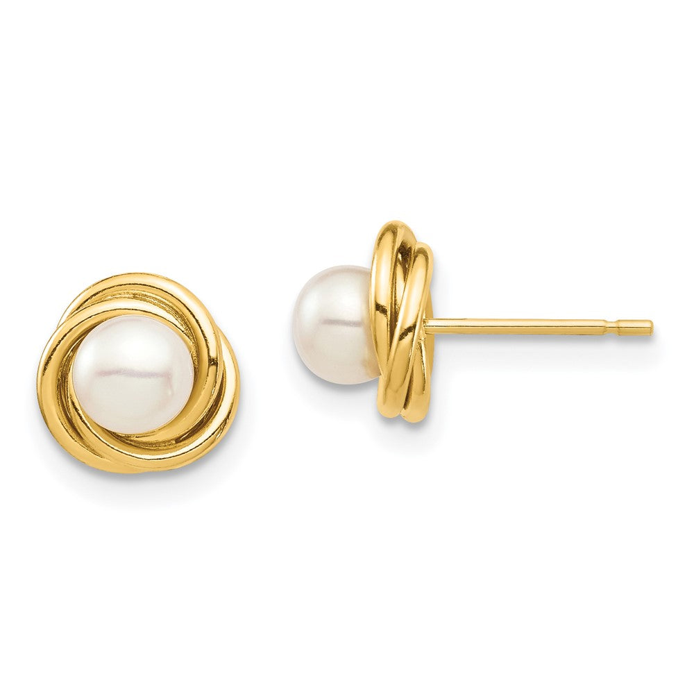 14K Madi K 4-5mm White Button Freshwater Cultured Pearl Post Earrings (1.7 grams)