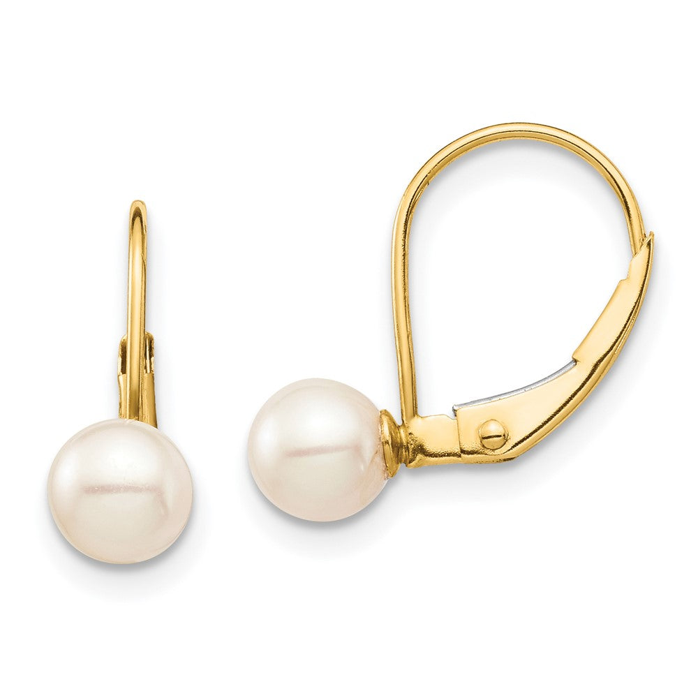 14K Madi K 5-6mm White Round FW Cultured Pearl Leverback Earrings (0.92 grams)