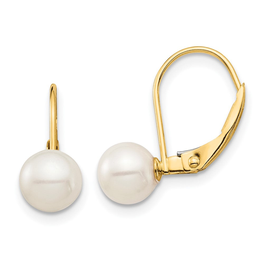 14K Madi K 6-7mm White Round FW Cultured Pearl Leverback Earrings (1.17 grams)