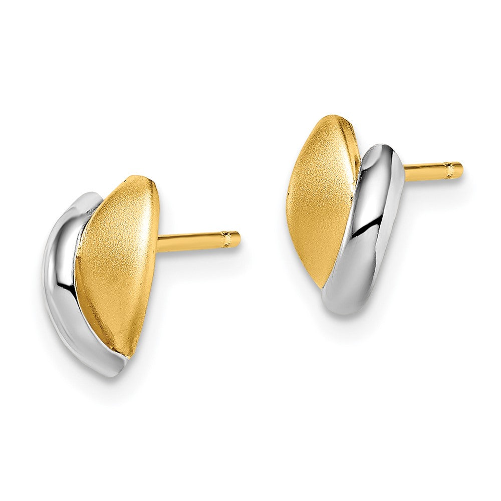 14k Yellow & Rhodium  Madi K Satin Leaf Post Earrings (0.49 grams)