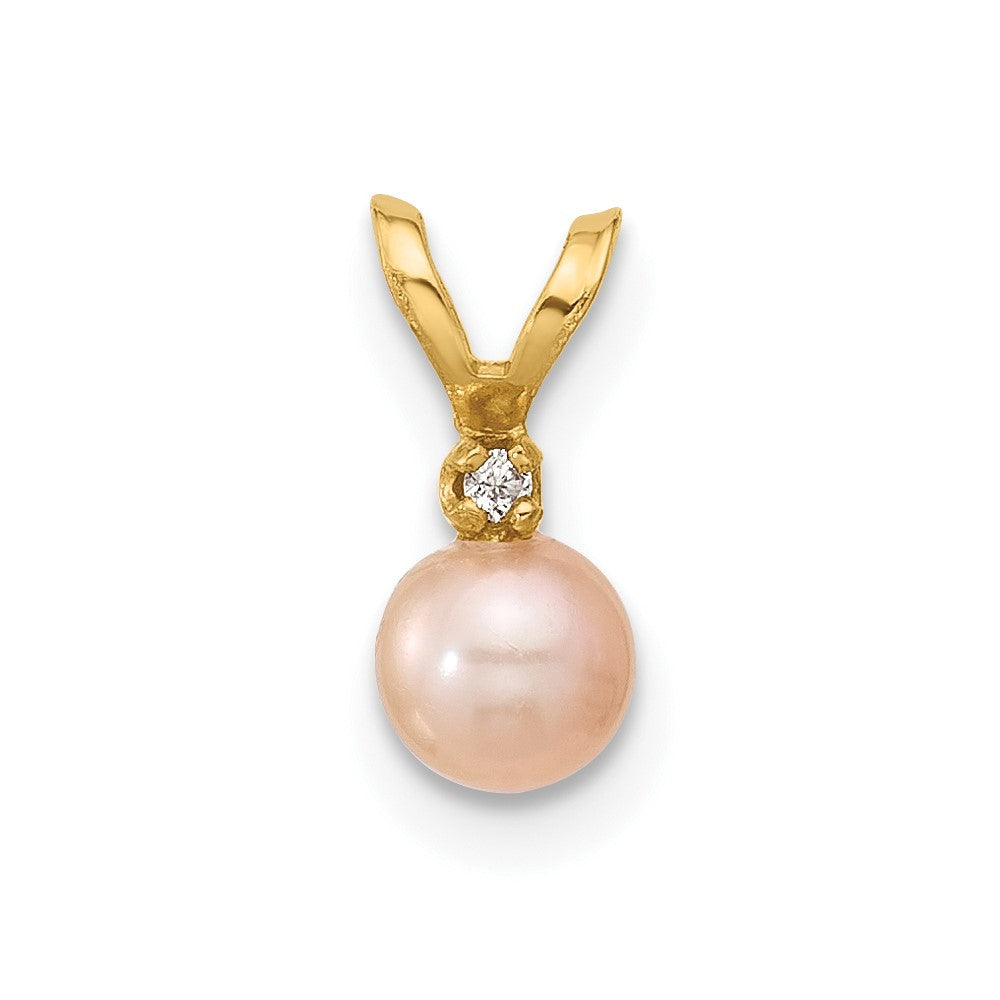 14K Madi K 4-5mm Pink Near Round Freshwater Cultured Pearl CZ Pendant (0.14 grams)