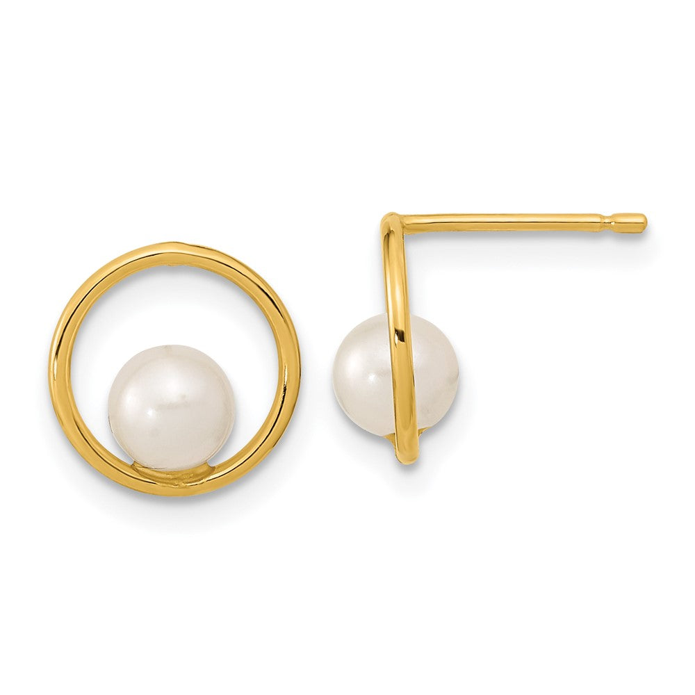 14K Madi K Open Circle 5mm Freshwater Cultured Pearl Post Earrings (1.22 grams)