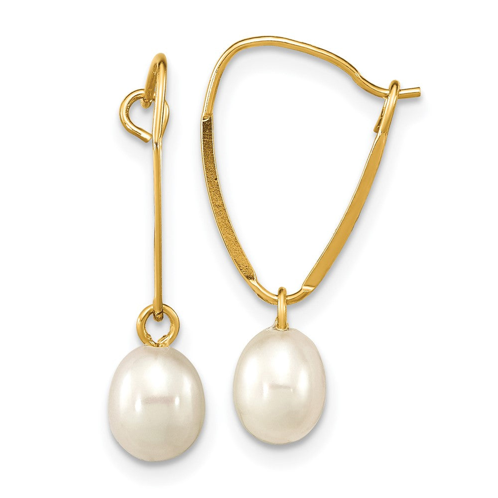 14k Madi K 6-7mm Rice White FWC Pearl Dangle Earrings (0.25 grams)