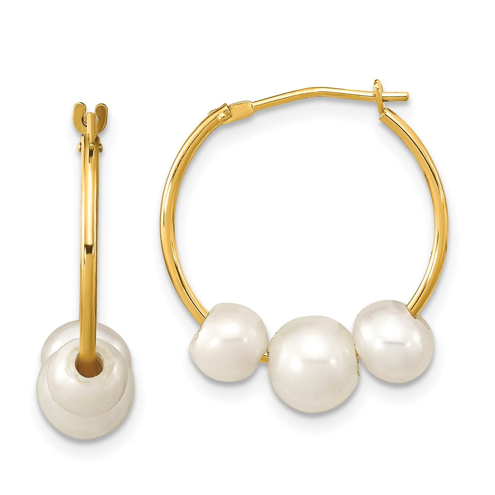 14K Madi K 5-7mm Round White FWC Pearl Hoop Earrings (0.38 grams)