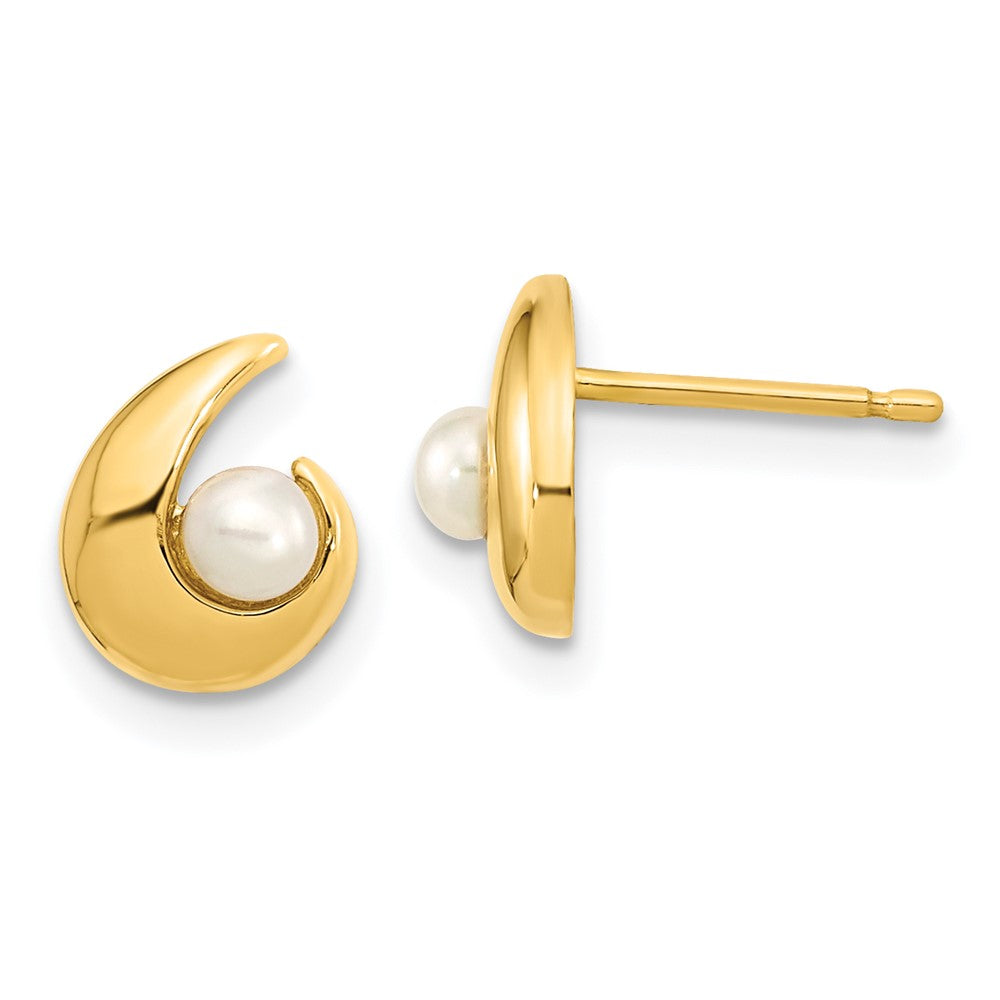 14K Madi K Polished 3.5mm Freshwater Cultured Pearl Post Earrings (0.75 grams)